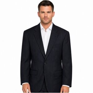 Loriano Mens Pinstripe Blazer Sport Jacket 40L Wool Navy‎ Career Formal Event